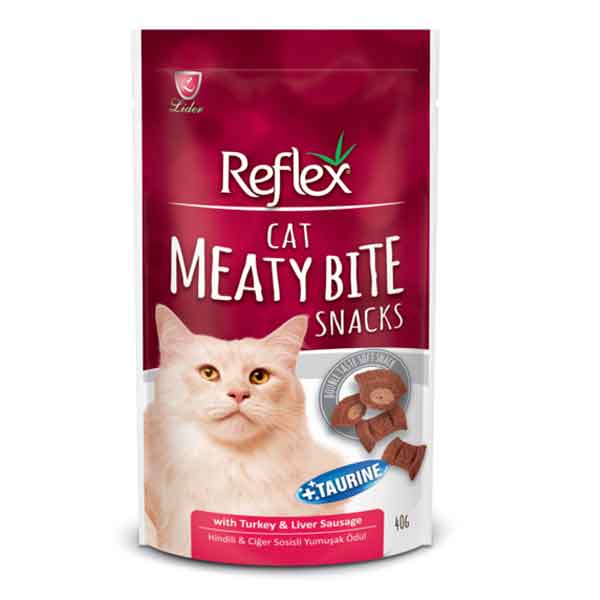 تشویقی گربه رفلکس با طعم بوقلمون و جگر وزن 40 گرم - Reflex