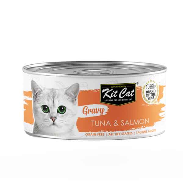 کنسرو گربه کیت کت با طعم مرغ و سالمون در آب گوشت وزن 80 گرم - KitCat Chicken & Salmon gravy