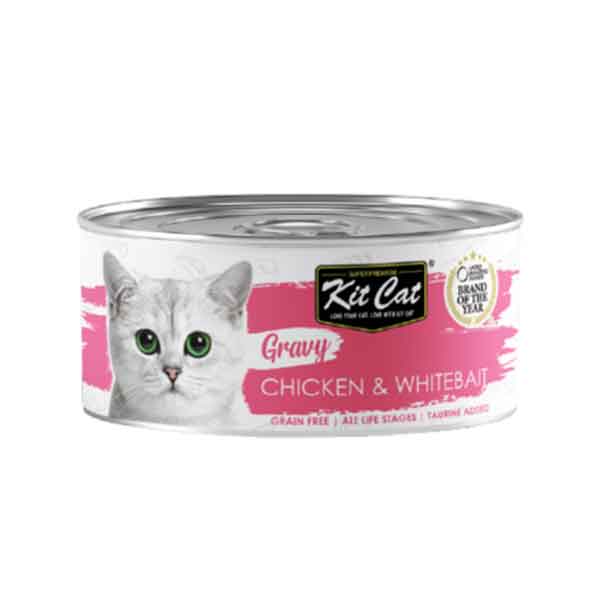 کنسرو گربه کیت کت با طعم مرغ و ماهی کوچک در آب گوشت وزن 80 گرم - KitCat Chicken & Whitebait gravy