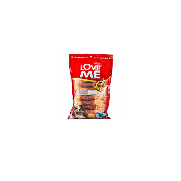 تشویقی سگ لاومی Love me مدل دورپیچ مرغ و هویج وزن 350 گرم