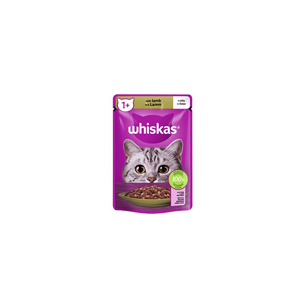 پوچ گربه ویسکاس Whiskas با طعم گوشت بره در ژله وزن 85 گرم