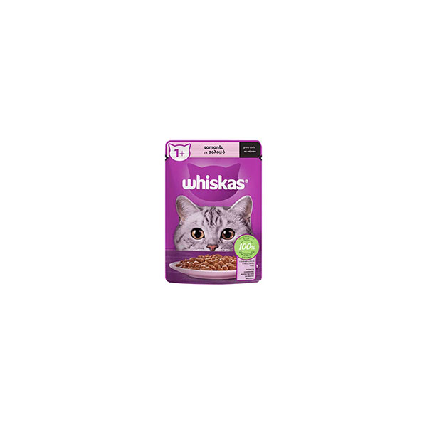 پوچ گربه ویسکاس Whiskas با طعم ماهی سالمون در سس وزن 85 گرم