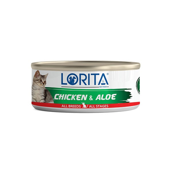 کنسرو گربه با طعم مرغ و آلوئه ورا 90 گرمی لوریتا (lorita)