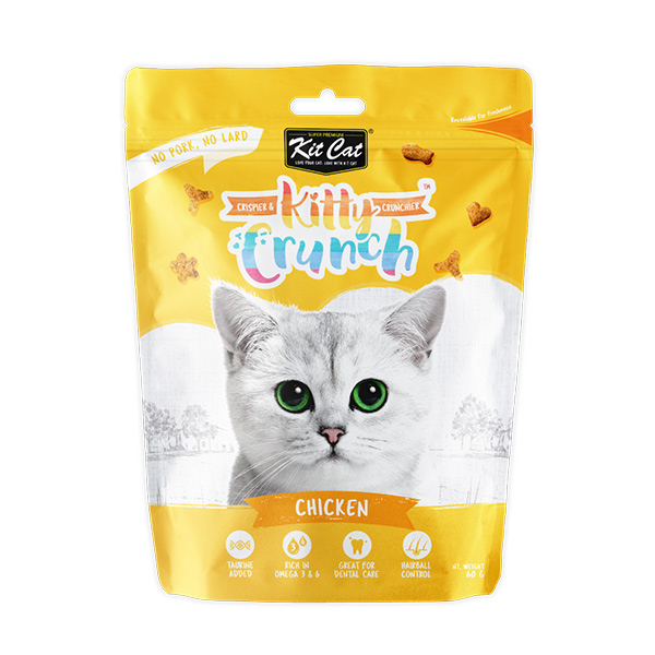 تشویقی گربه کرانچی طعم مرغ کیت کت kit cat وزن 60 گرم