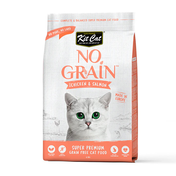 غذای خشک گربه بدون غلات طعم مرغ و ماهی سالمون کیت کت kit cat وزن 1 کیلوگرم