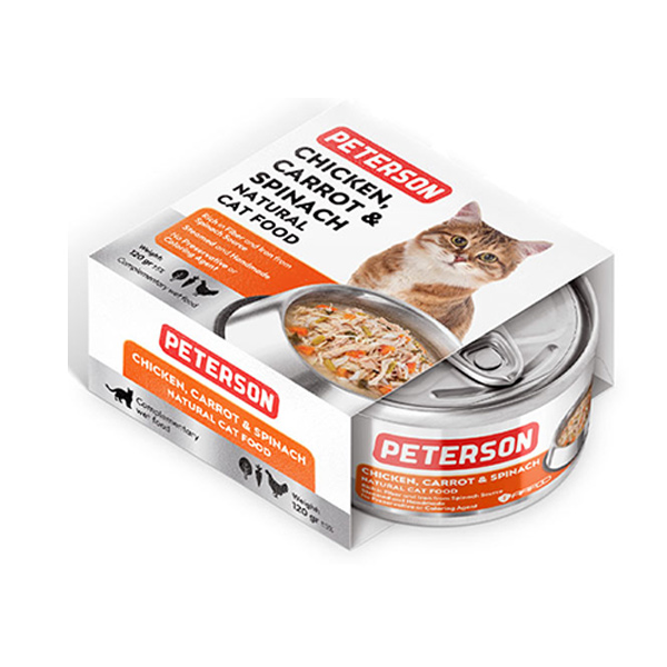 کنسرو گربه نچرال طعم مرغ، هویج و اسفناج پترسون peterson وزن 120 گرم