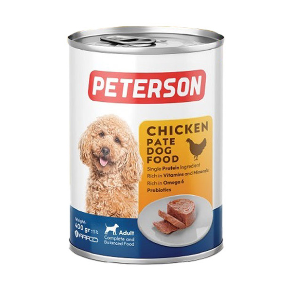 کنسرو سگ بالغ طعم مرغ پترسون Peterson وزن 400 گرم