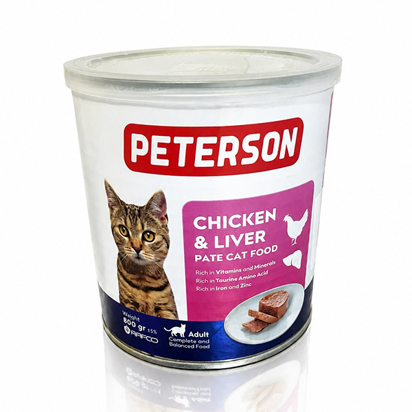 کنسرو گربه بالغ طعم مرغ و جگر پترسون peterson وزن 400 گرم