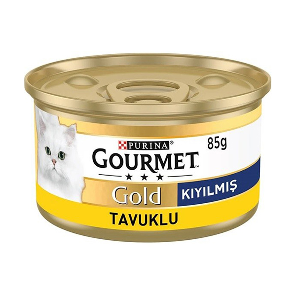 کنسرو گربه گلد طعم مرغ گورمت gourmet وزن 85 گرم
